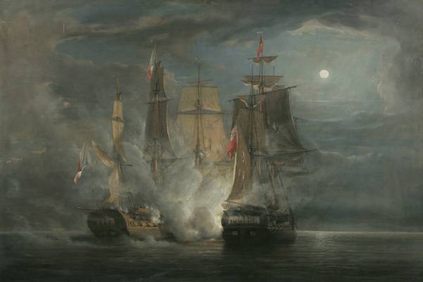 John_Christian_Schetky,_HMS_Amelia_and_the_French_Frigate_Aréthuse_in_Action_1813_(1852)